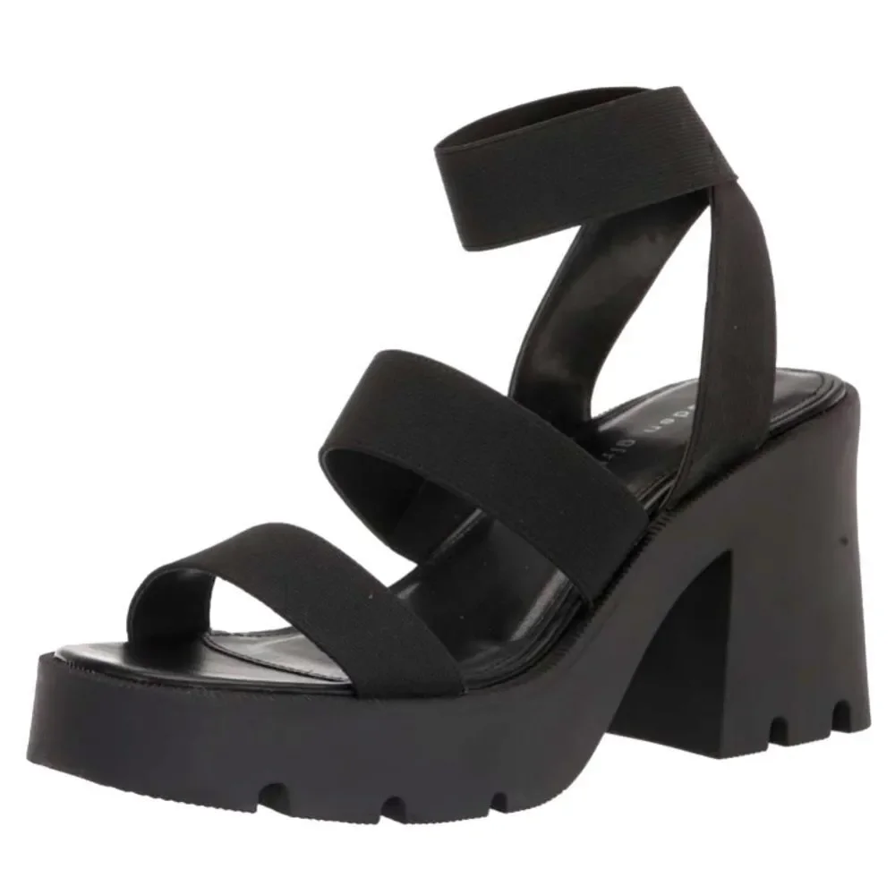 MADDEN GIRL Temple Heel Sandal Woman Size 9.5 Black Lug Sole Block Platform NEW - Picture 9 of 9